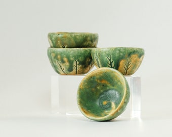 Tea bowl, mini tea bowl, tea set, tea ceremony, elf, green, forest green