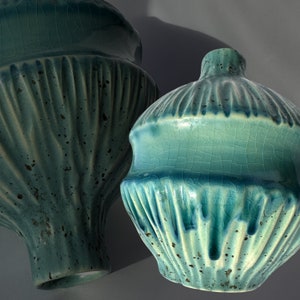 Blue ceramic vase, tiny vase, small flower vase, clay vase, pottery vase, japanese vase, pet whiskey vase, glass vase, office decor, blue image 3