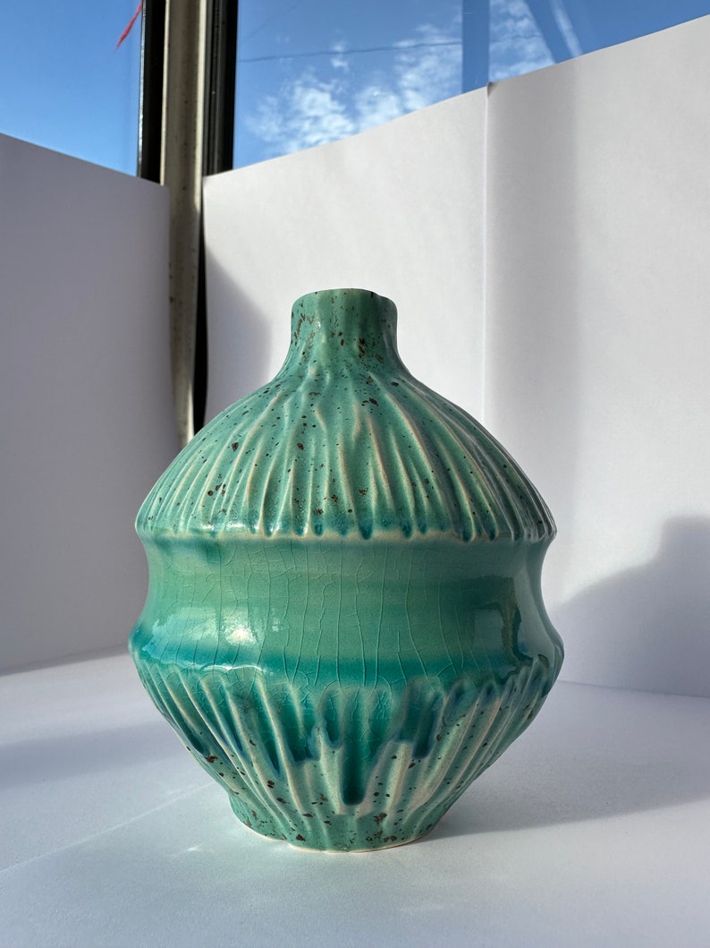 Blue ceramic vase, tiny vase, small flower vase, clay vase, pottery vase, japanese vase, pet whiskey vase, glass vase, office decor, blue image 5
