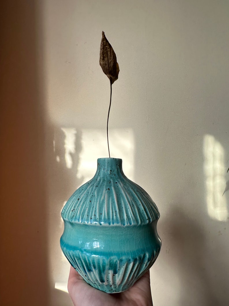 Blue ceramic vase, tiny vase, small flower vase, clay vase, pottery vase, japanese vase, pet whiskey vase, glass vase, office decor, blue image 10