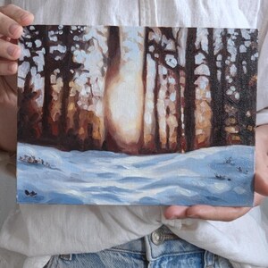 Snowy Woods Oil Painting, Small Oil Painting, Winter Forest Original Painting, Christmas oil painting, peaceful landscape oil painting