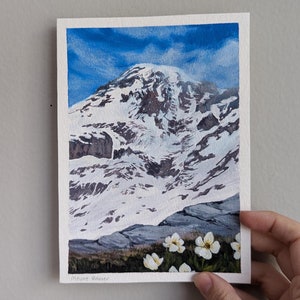Mount Rainier, Original Acrylic painting (5x7 inches), National Parks Wall Art, National Parks Painting, original painting,Mountain painting