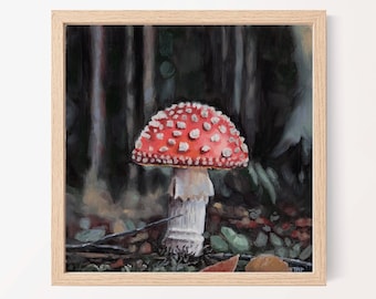 Forest Mushroom Print, Mushroom oil painting, Mushroom art, Forest painting, cottagecore, Mushroom print, fall wall art, autumn painting