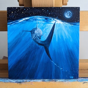 Original Whale Shark Painting, Beach House Wall Art, Shark painting, Sunset, Coastal wall art, Gift for Shark Lovers, Ocean Painting