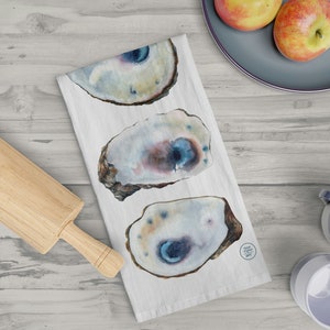 Oyster Tea Towel, Oyster kitchen towel, oyster hand towel, oyster watercolor, oyster watercolor decor, oyster kitchen decor, coastal art