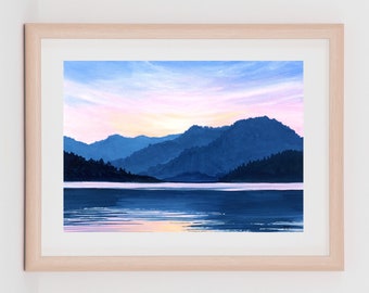 Mountain Lake Watercolor Print (5x7 inches), Mountain watercolor, lake painting, Giclee print, Watercolor print, Mountain painting