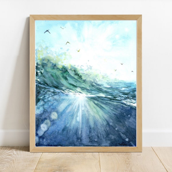 Ocean Sunburst Watercolor Print, Ocean wall art, Ocean art, Watercolor print, Watercolor painting, Beach wall art, Beach decor, wave art