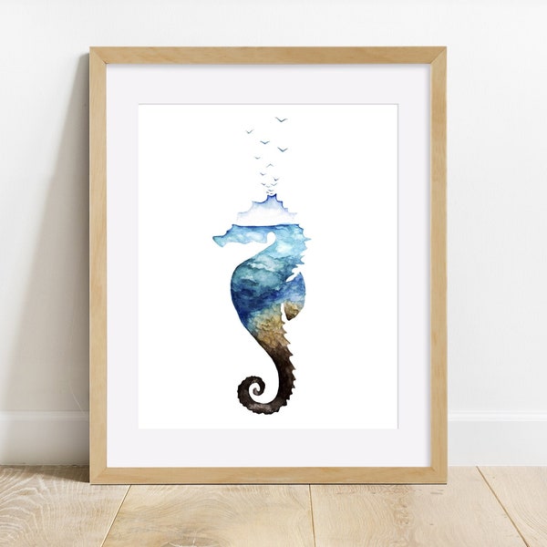 Watercolor Seahorse Print, Seahorse watercolor, Seahorse painting, Seahorse print, Coastal Wall Art, Ocean life painting, Nursery wall art