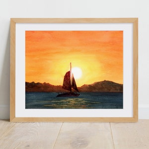 Golden Hour Sail Watercolor Print, Sailboat print, Sailboat nursery wall art, Sailing decor, Coastal painting, sailboat painting, beach art