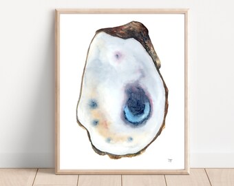 Oyster Watercolor Print, Shell watercolor print, Oyster shell art, Ocean print, Beach house decor, Oyster art, Lowcountry wall art