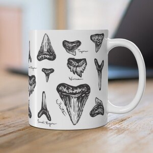 Shark Tooth Mug (11oz) Coastal coffee cup, Shark coffee cup, Shark mug, Shark tooth print, gift for shark lovers, marine biology mug