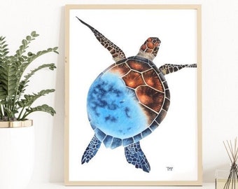 Reef Turtle Print, Sea Turtle print, sea turtle Watercolor, Ocean Watercolor, Ocean print, Sea turtle art, Tropical Art, coastal decor