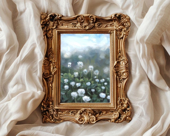 Flower Field oil painting print, cottagecore wall art, vintage oil painting print, landscape oil painting, oil painting