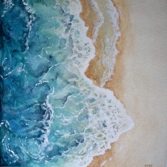 shoreline watercolor ocean art ocean watercolor ocean etsy