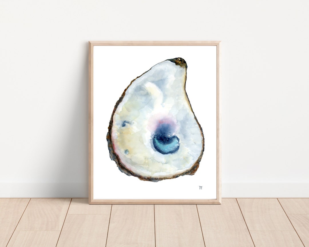 Oyster Watercolor Print, Oyster Shell Art, Oyster Wall Art, Ocean Art