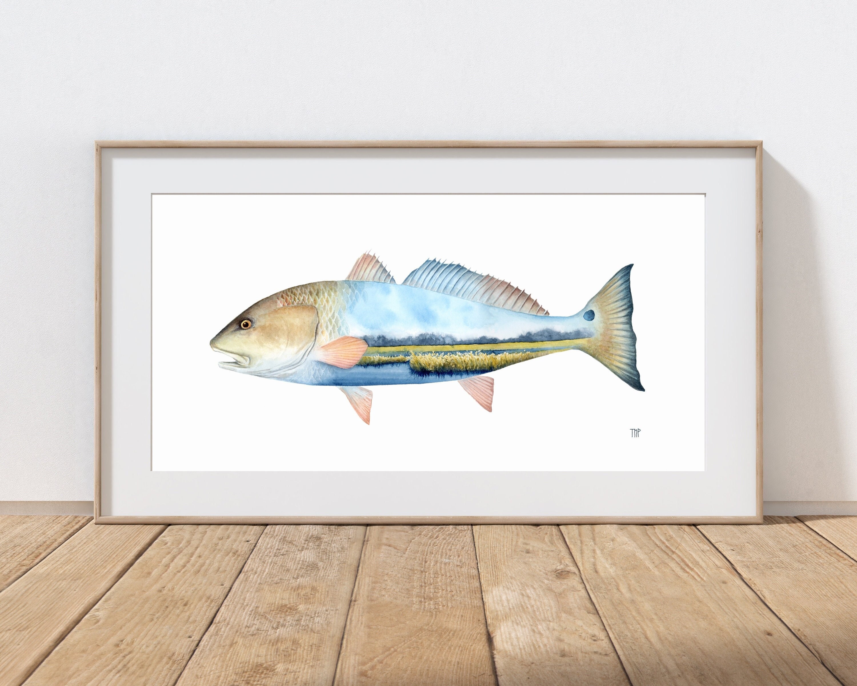 Marsh Red Drum Print 9x12, Ocean Painting, Fish Print, Fish Art