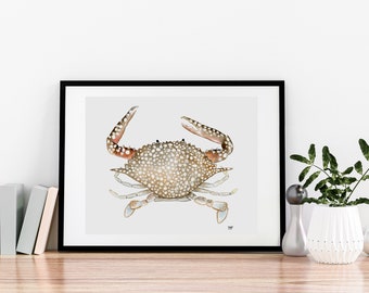 Spotted Crab Watercolor Print, Crab painting, Crab wall art, Beach house, Coastal decor, Crab art, Crustaceancore wall art, Ocean watercolor