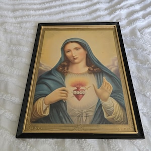 Vintage Religious /  Sacred Heart / Vintage Church Decor / Mary / Sacred Heart of Mary /  Vintage Frame / Farmhouse / Religious / Church /