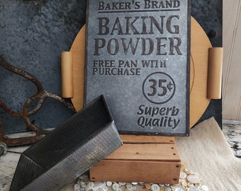 Vintage Advertising Sign / Bakers Brand Baking Powder / Farmhouse Kitchen / Farmhouse / Galvanized / Vintage Baking / Vintage Kitchen / Home