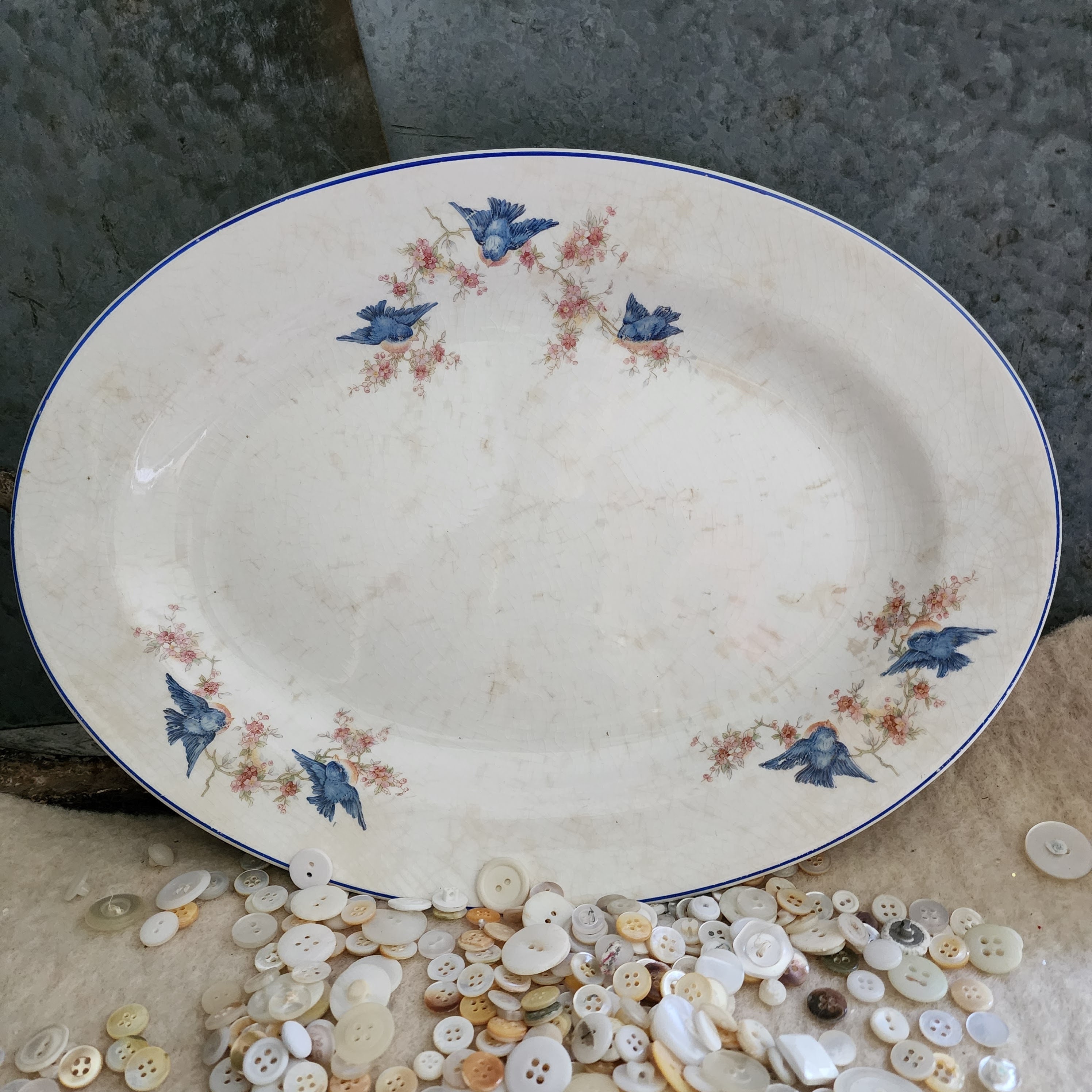 Vintage Bluebird Transferware Platter: Cleveland Pottery, Antique