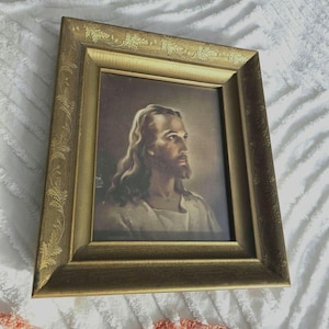 Kriebel Bate / Ornate Wood Frame / Vintage Religious Collectible / Portrait of Jesus Litho / 1941 / Jesus / Christ / Vintage Religious /