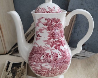 Farmhouse Kitchen 7 Cup Myott Pottery Coffee Pot Mid Century Modern Decor Rustic Classic Stoneware Pottery Tea Pot Retro Collectible