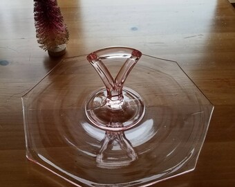 Vintage Glass Serving Dish / Vintage Dishes / Vintage Glass / Pink Glass Dessert Tray / Pink Glass / Antique Glass / Shabby Chic /