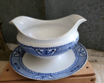 Antique Transferware Gravy Boat: J G Meakin Stone Ledge Ironstone