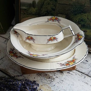 Vintage Myott Staffordshire China / Vintage Staffordshire / Vintage Transferware Dining Set / Vintage Bowl / Vintage Gravy Boat Myott Plate