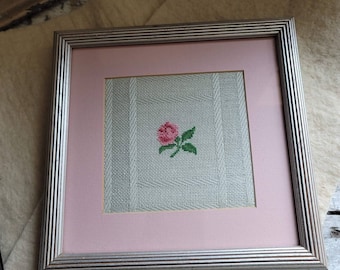 Vintage Floral Needlepoint | Framed Needlepoint | Vintage Sewing / Vintage Floral / Cross Stitch / | Handmade  / Cottage / Garden / Roses /
