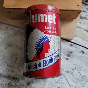 Vintage Tin / Free Shipping / Calumet Tin / Vintage Kitchen / Farmhouse  Style / Kitchen  Storage / Cottage / Vintage Home /  Rustic Decor