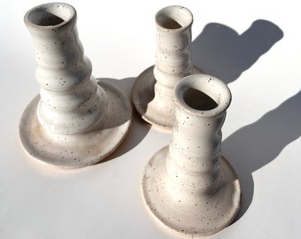 White Waves Speckled Candlestick Holders