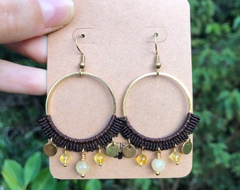 Macramé earrings, yellow calcite and citrine beads