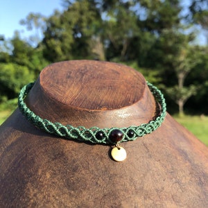 Macrame choker necklace Vert/grenat