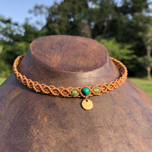 Macrame choker necklace Sépia/malachite