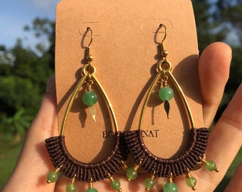 Macrame earrings, aventurine beads