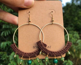 Macramé earrings, malachite, aventurine and peridot beads