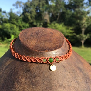 Macrame choker necklace Acajou/jade