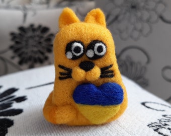 Ukrainian Cat Ukrainian Toy Ukrainian Gift From Ukraine Gift for Cat Mum Gift for Cat Lover Felt Cat Needle Felted Cat Hand Made Cat