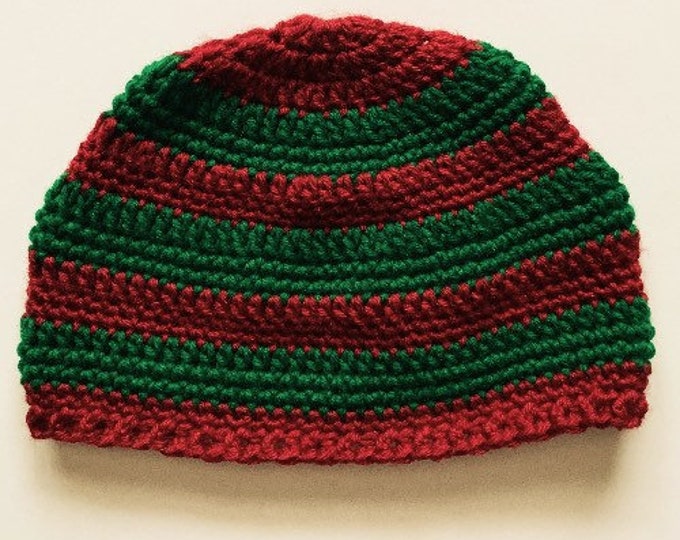 Hat, Holiday Hat, Handmade, Christmas Hat, Red and Green, Striped 
