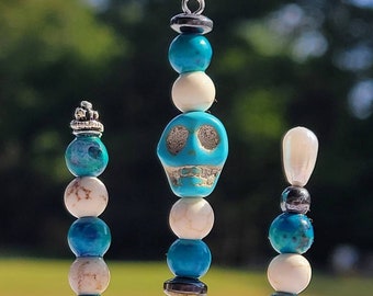 Voodoo Pind, Turquoise Howite Skull Beaded Voodoo Pins, Ready to Ship, Free Shipping