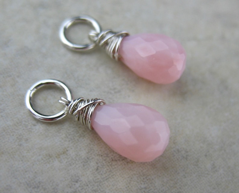 Faceted Pastel Pink Peruvian Opal Dangles Wrapped in Silver