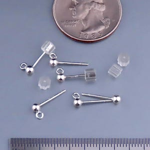 Sterling Silver 3mm Ball Earring Posts with Plastic Nuts: Jewelry Making Findings, Supplies
