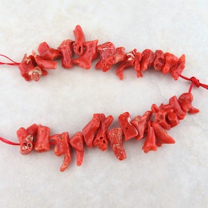 Natural Undyed Italian Sardinian Red Coral Small Branch Beads Short Strand