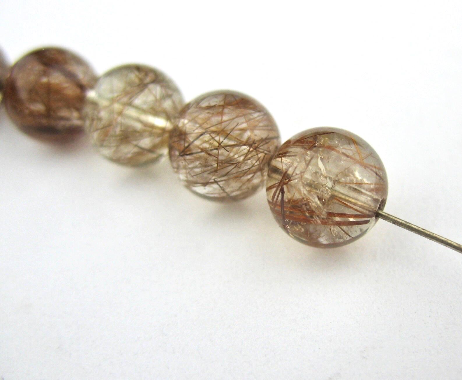 Copper Rutilated Quartz 8 mm Round Beads