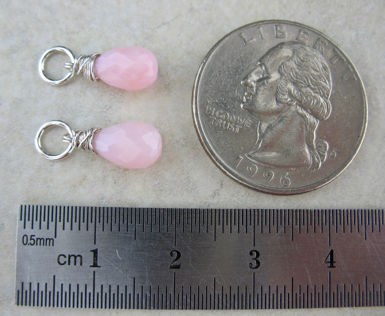 Faceted Pastel Pink Peruvian Opal Dangles Wrapped in Silver