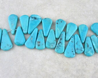 Rare Natural Blue Gem Turquoise Flat Teardrop Briolettes, Flat Tab Stones