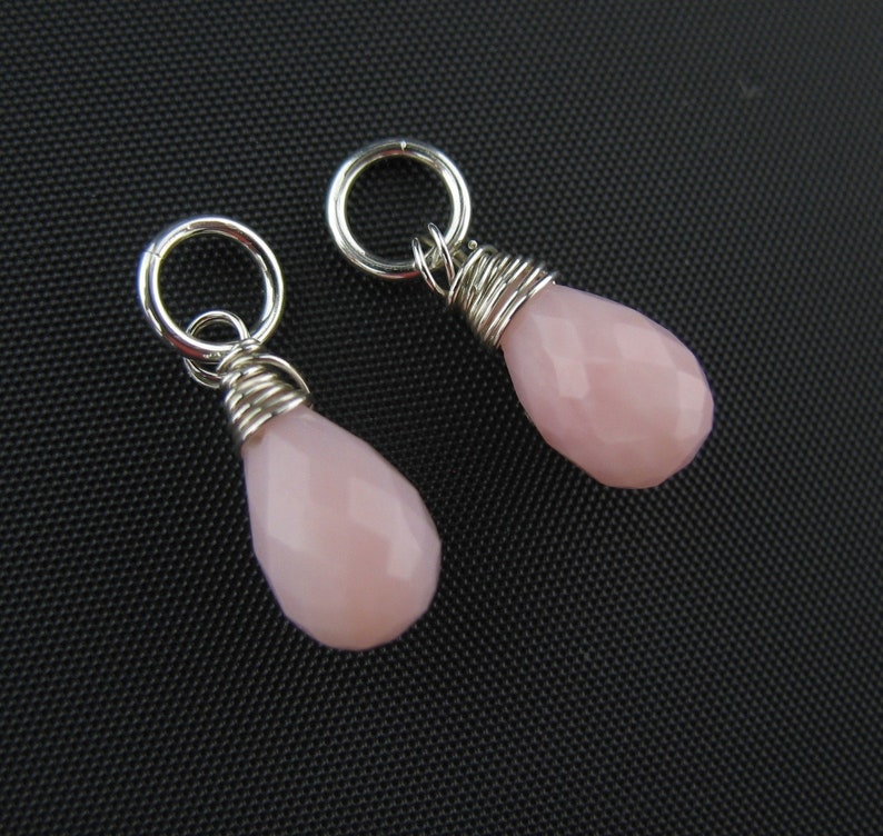Faceted Pastel Pink Peruvian Opal Dangles Wrapped in Silver