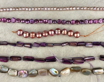 Purple, Pink Freshwater Pearls and Abalone Bead Strands, Choose Lot or Individual Strands