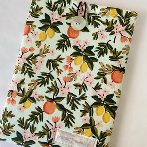 Rifle Paper Co Primavera Citrus floral in mint/fabric book sleeve/fabric book cozy/padded book sleeve/floral fabric book sleeve/book cover